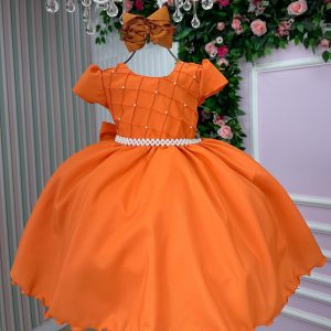 Vestido Ysa Kids Terracota Peito Perolas