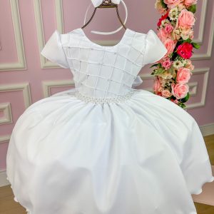 Vestido Ysa Kids Branco Peito Perolas