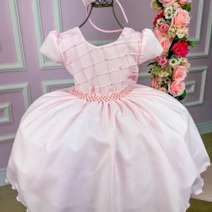 Vestido Ysa Kids Rosa Bebe Peito Perolas