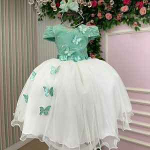 Vestido Juvenil – Midi Vila Lele Sabrina Verde Oliva e Off