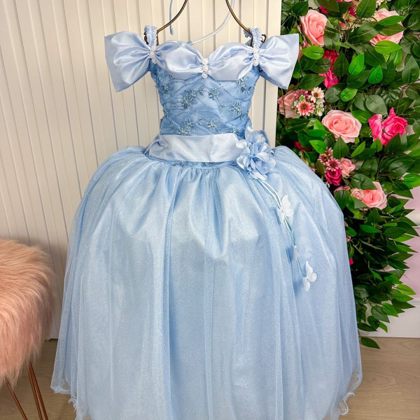 Vestido Marie Longo Manga Princesa Azul Bebe