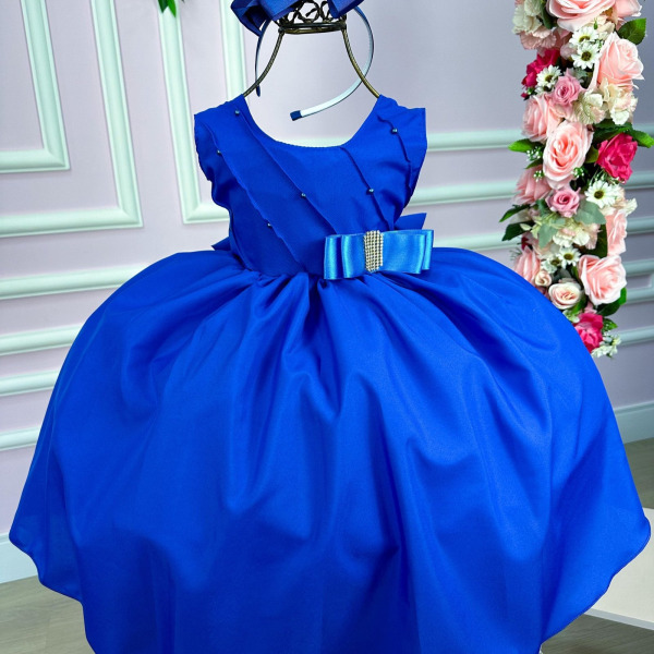 Vestido Belle Fille Lacinho Azul Royal