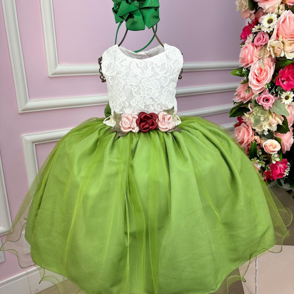 Vestido Juvenil Vila Lele Ivete Peito Off e Saia Verde