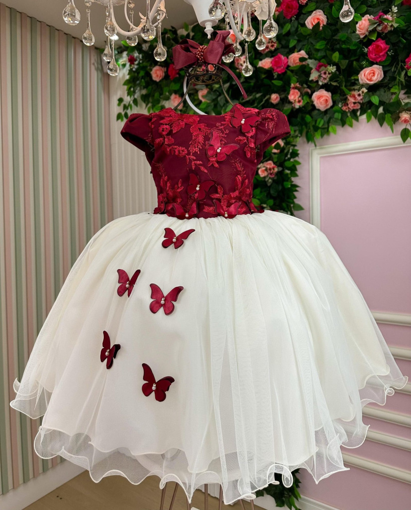 Vestido Juvenil – Midi Vila Lele Sabrina Marsala e Off