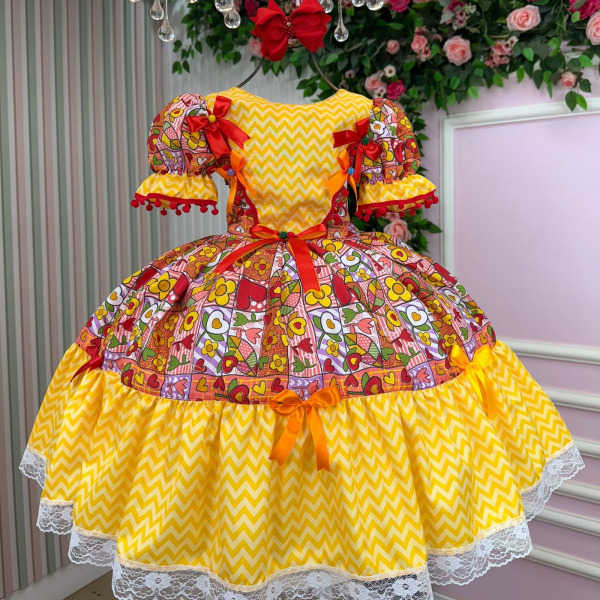 Vestido Marie Junino Quermesse de Luxo Amarelo