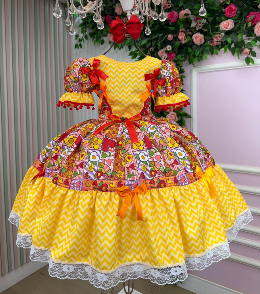 Vestido Marie Junino Quermesse de Luxo Amarelo