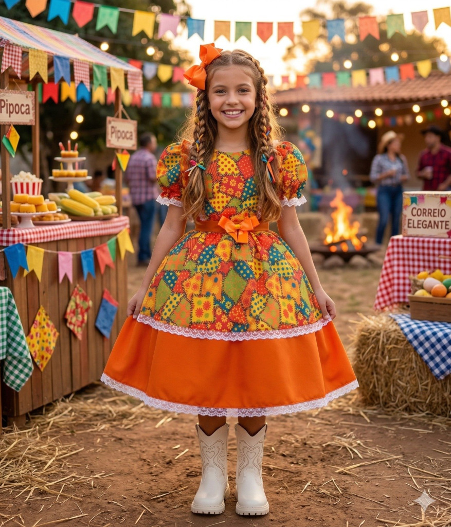 Vestido Mini Miss Junino Estrela do Sertão Laranja