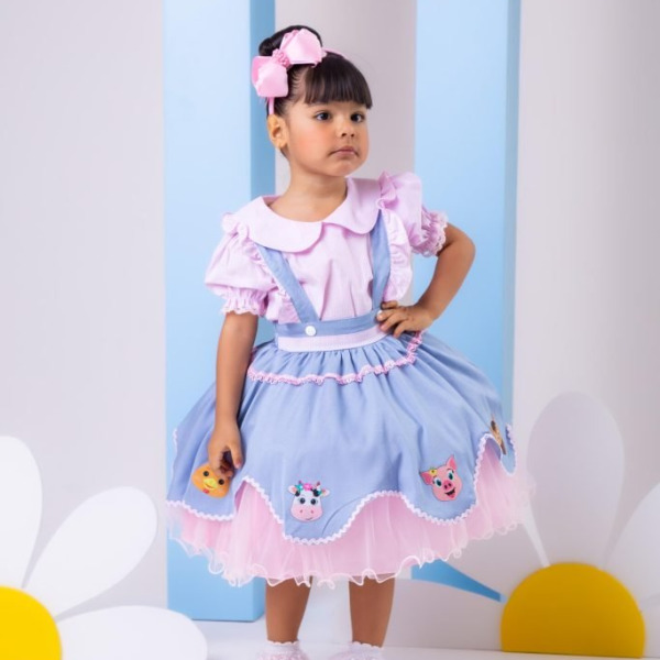 Vestido Tematicos Kids Fazendinha Salopete Jeans