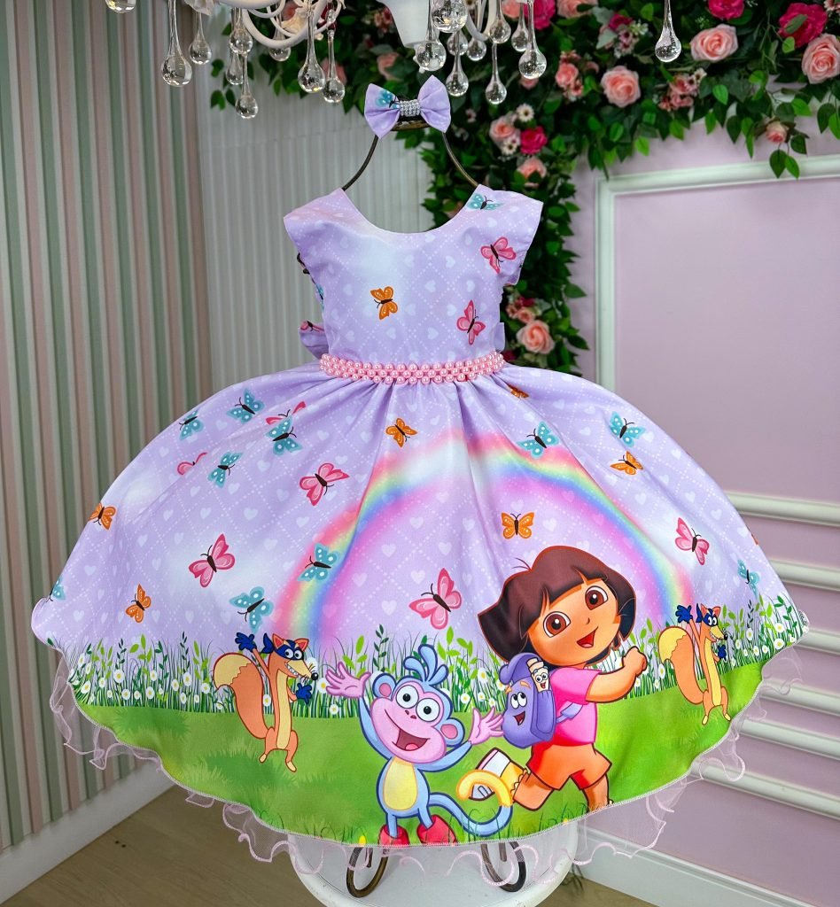 Vestido Tematicos Ysa Kids Dora Aventureira Lilas